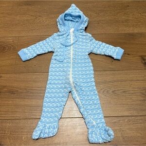 Tiny Tots Knitting Mills Vintage Baby Footie Sleeper Zipper Checkered Blue White